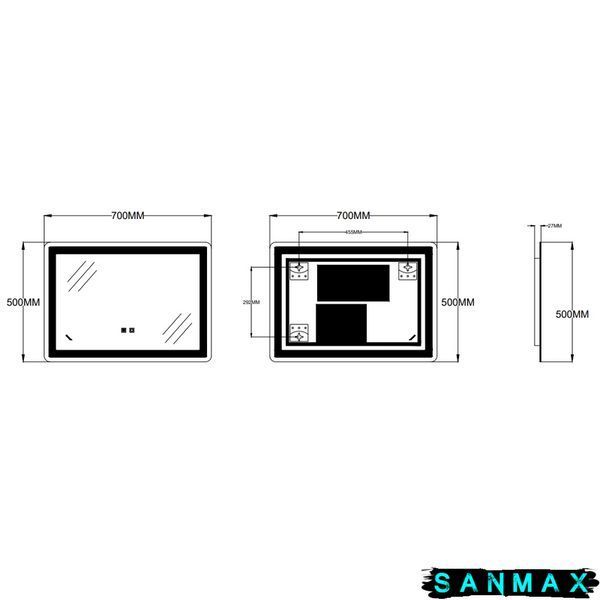 Дзеркало Zerix Sansa MR01-70x50-REVERSE з LED Touch, Anti-fog, димером, регулятором яскравості (ZX6050) ZX6050 фото