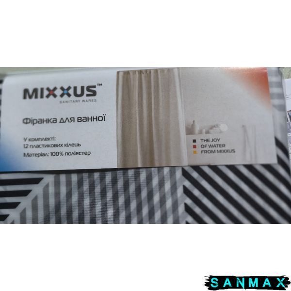 Шторка для ванної Mixxus SCT-011-180x180 з поліестеру (Візерунок "Ромби" сіро-білий) (AC3581) AC3581 фото