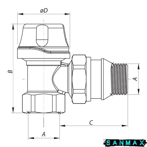 Кран термостатичний 3/4 M30x1,5 кутовий Koer KR.921-Gi (KR2683) KR2683 фото