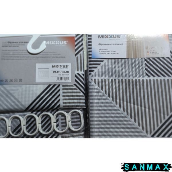 Шторка для ванної Mixxus SCT-011-180x180 з поліестеру (Візерунок "Ромби" сіро-білий) (AC3581) AC3581 фото