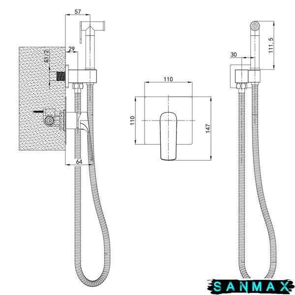 Змішувач для гігієнічного душу Mixxus Premium Mone 002 INNER вбудований з лійкою (MI6773) MI6773 фото