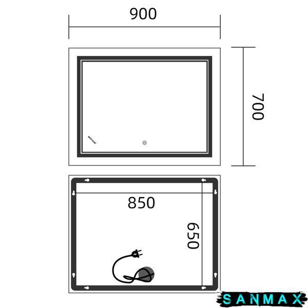 Дзеркало Mixxus Premium Quadro MR20-90x70-Reverse (Led Touch, Anti-fog, димер) (MP6621) MP6621 фото