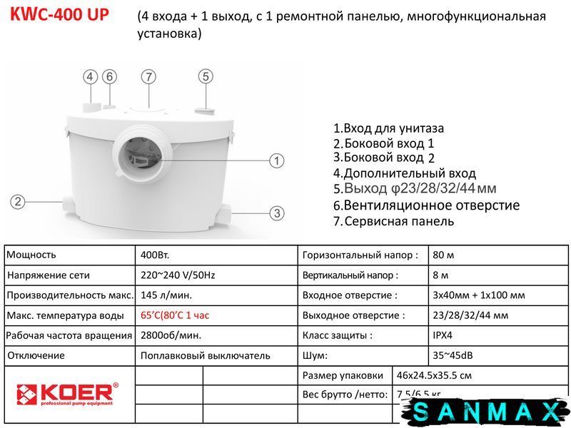 Каналізаційна установка Koer KWC-400 UP (KP2929) KP2929 фото