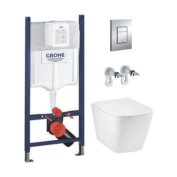 Комплект 4 в 1: Інсталяція GROHE Solido 3 в 1 3884966Q + Унітаз безобідковий Kroner Eifel WHI493436 TORNADO з сидінням Slim Duroplast / Soft-close / Quick relase KE493436WHIT (3884966KE493436T) 3884966KE493436T фото