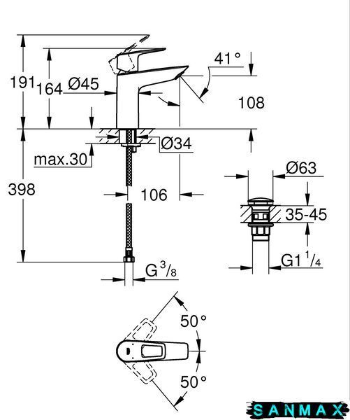 Одноважільний змішувач для умивальника M-Size Grohe BauLoop New з нажимним донним клапаном (23886001) 23886001 фото