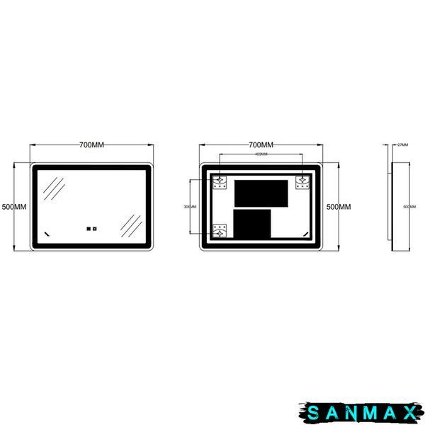 Дзеркало Zerix Mirra MR05-70x50-REVERSE з LED Touch, Anti-fog, димером, регулятором яскравості (ZX6055) ZX6055 фото