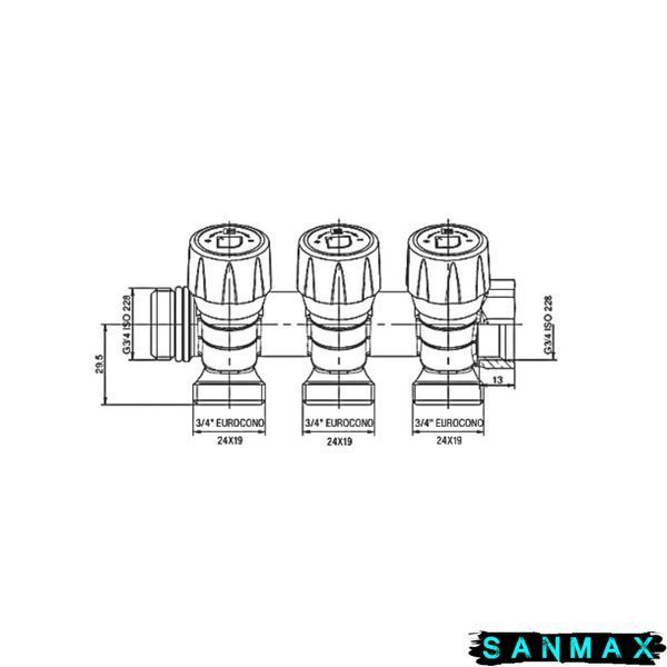 Колектор буксовий 3/4 -3 виходи R809-03 Roho (RO0250) RO0250 фото