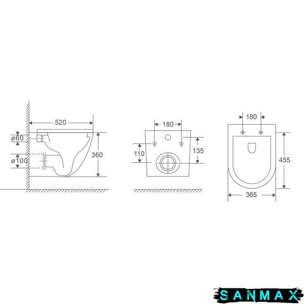 Унітаз підвісний Mixxus Premium Ellipse-0303-T3 Чорний 520х365х360mm,система змиву Tornado 3.0 (MP6591) MP6591 фото