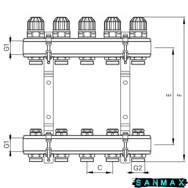 Колектор з термостатичними та запірними клапанами Koer KR.1100-03 1"x3 ways (KR2629) KR2629 фото