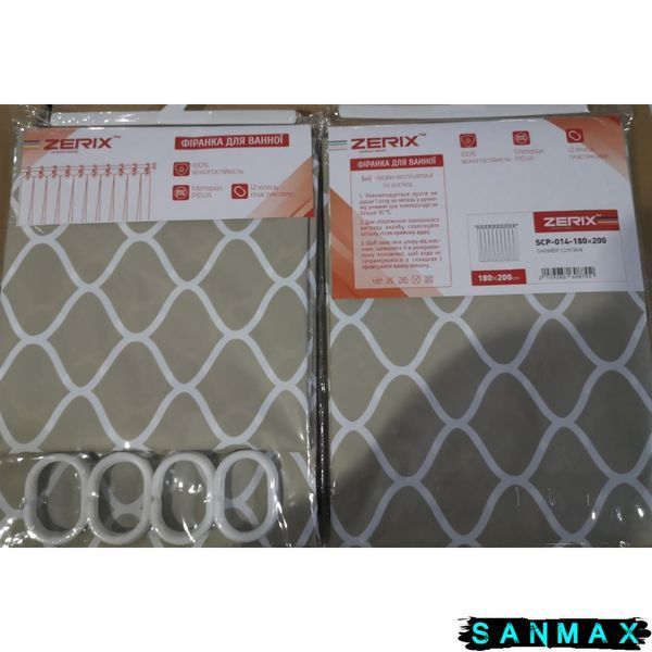 Шторка для ванної Zerix SCP-014-180x200 з PEVA (поліетиленвінілацетату) (Візерунок "Ромби" бежевий) (ZX6087) ZX6087 фото