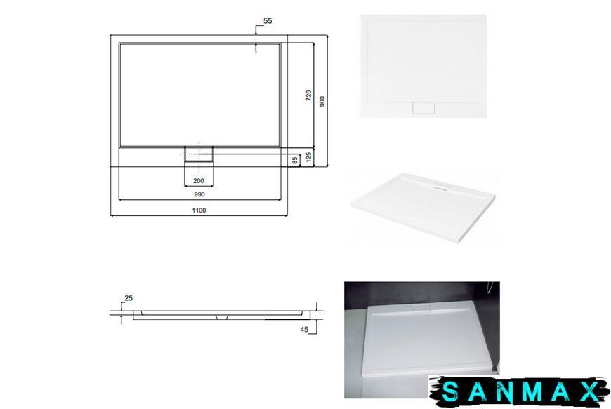 Піддон прямокутний Besco Axim UltraSlim 110х90 + сифон BAX-119-P фото