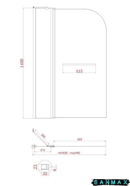 Шторки скляні на ванну Koer SR BS04-95x140-TR-01 прозоре скло 6мм, хром (KR5403) KR5403 фото