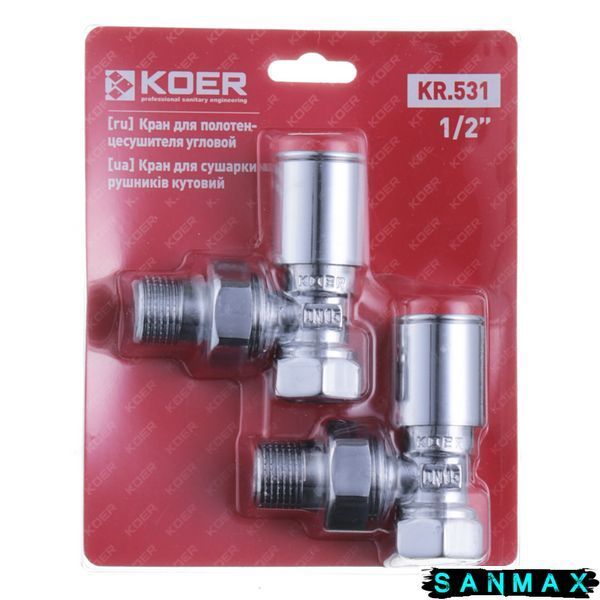 Кран для рушникосушки кутовий 1/2 Koer KR.531 Хром (KR3073) KR3073 фото