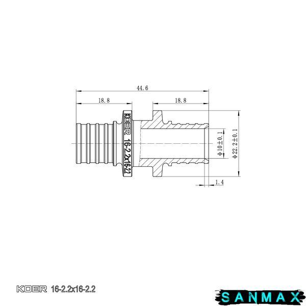 Муфта з'єднувальна рівнопрохідна Koer KA.С16 - 16(2.2mm) x 16(2.2mm) (KR4855) KR4855 фото
