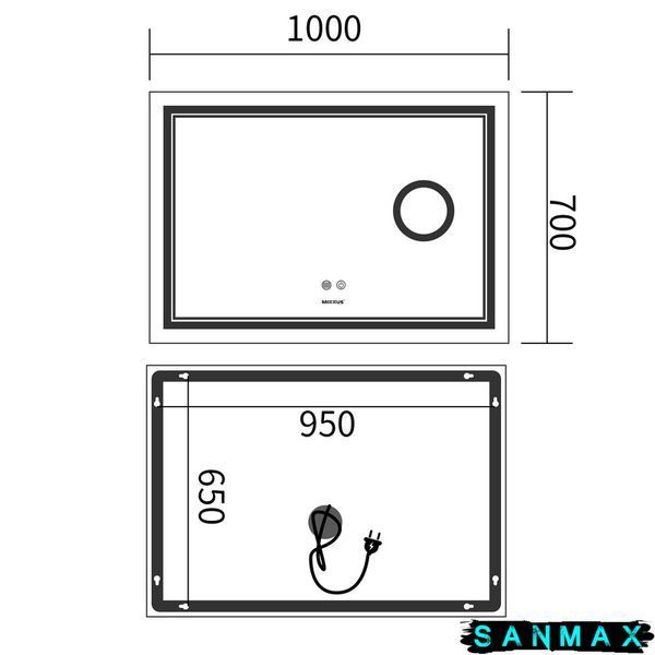 Дзеркало Mixxus Premium Quadro MR20-100x70 (Led Touch, Anti-fog, димер, лінза) (MP6622) MP6622 фото
