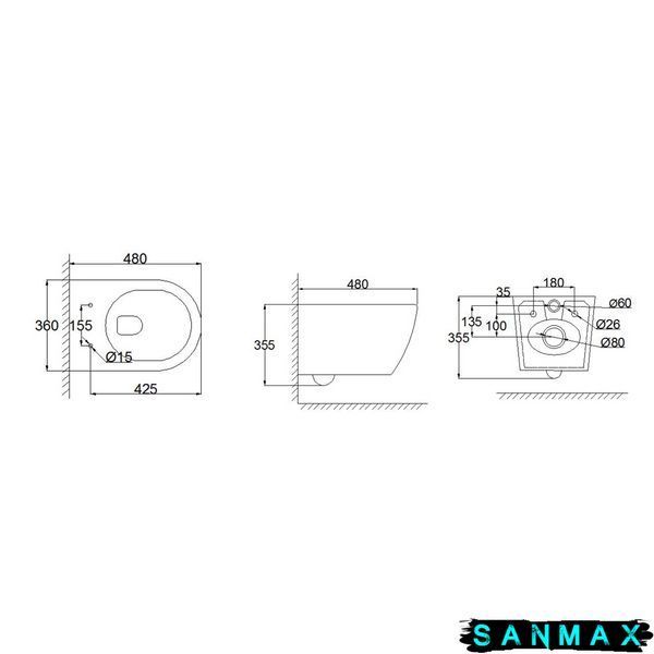 Унітаз підвісний Mixxus Ellipse-0310-T3 480х360х340mm система змиву Tornado 3.0 (MI8426) MI8426 фото