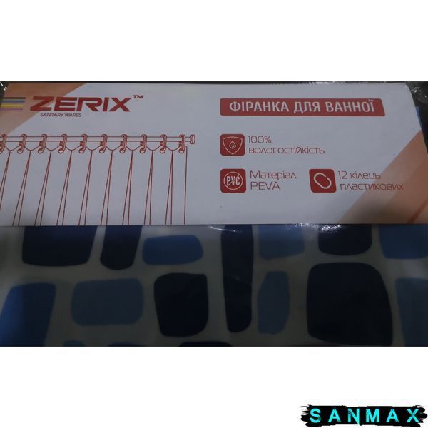 Шторка для ванної Zerix SCP-009-180x180 з PEVA (поліетиленвінілацетату) (Візерунок "Бризки" сині) (ZX6082) ZX6082 фото