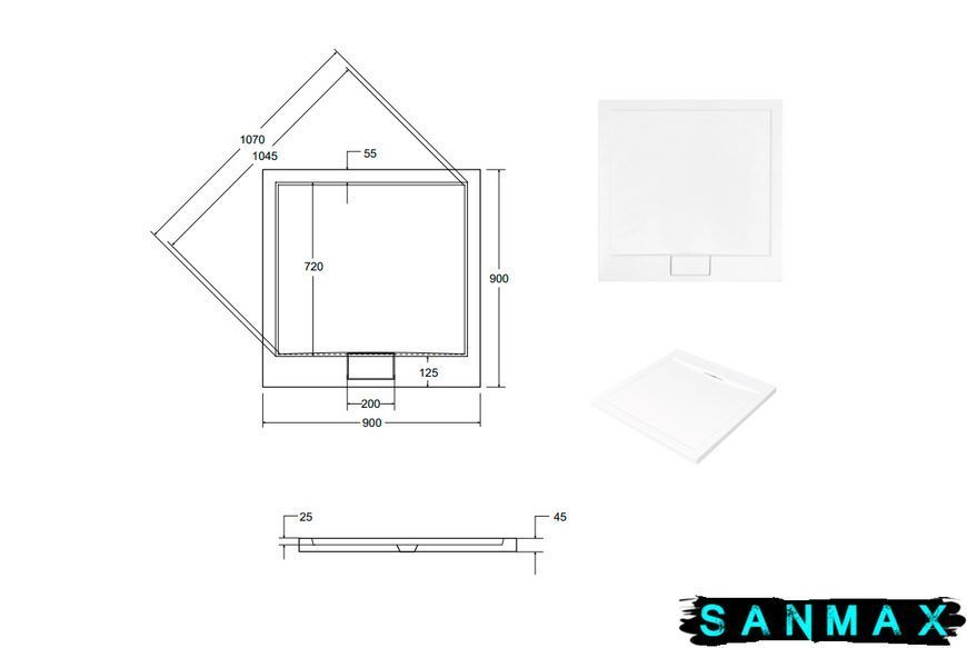 Піддон квадратний Besco Axim UltraSlim 90х90 білий + сифон BAX-90-KW фото
