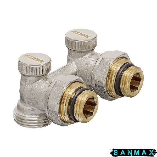 Комплект для нижнього підключення радіатора 1/2x3/4 ЗЗ кутовий Koer Set-21 з термоголовкою (KR3173) KR3173 фото