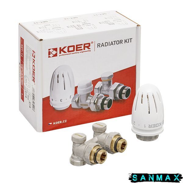 Комплект для нижнього підключення радіатора 1/2x3/4 ЗЗ кутовий Koer Set-21 з термоголовкою (KR3173) KR3173 фото