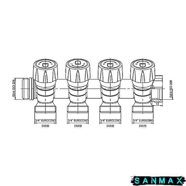 Колектор буксовий 3/4 -4 виходи R809-04 Roho (RO0251) RO0251 фото