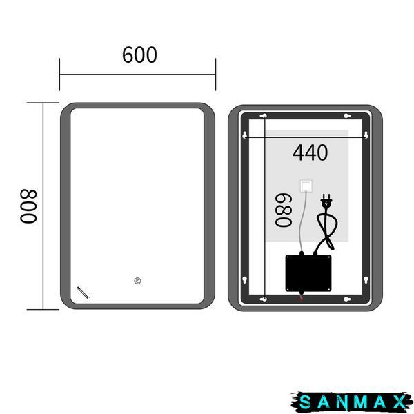 Дзеркало Mixxus Premium Olivary MR19-80x60-Reverse (Led Touch, Anti-fog, димер (3-6,5kK)) (MP6628) MP6628 фото