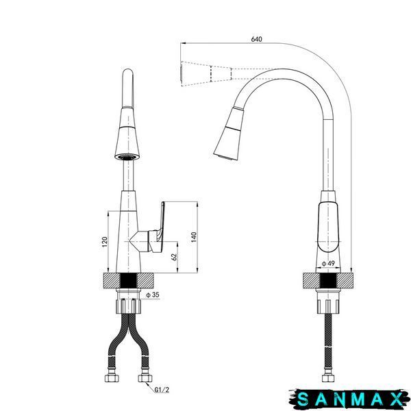 Змішувач для кухні Mixxus Premium Matis 011-T (NUT) Graphite Refl.Black (Колір граф.+сил.вилив чорн) (MI8268) MI8268 фото
