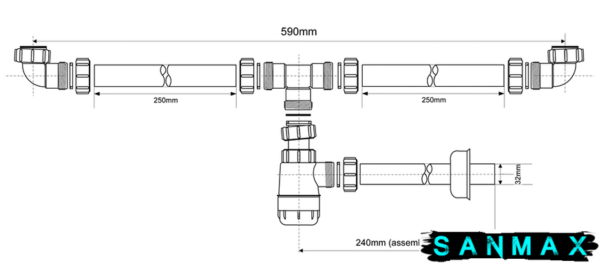 Сифон для умивальника без зливу подвійний (5/4х32) HC2+PIPE HC2+PIPE фото