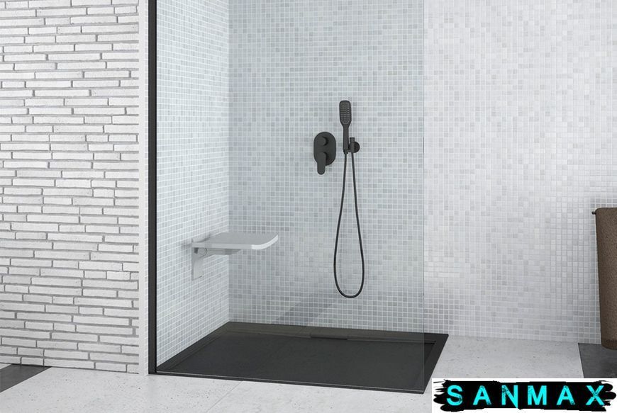 Піддон квадратний Besco Axim 90х90 Stone effect чорний + сифон BAX-90-KWCN фото
