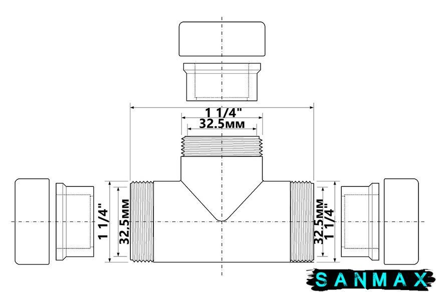 Трійник 32х32 мм 32E-CB латунь 32E-CB фото