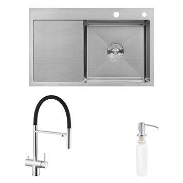 Комплект кухонна мийка Kroner Geb&uuml;rstet-7849RHM + змішувач Edelstahl Klassisch-ESG03815BLK+ дозатор Spender-016 CVS30106 фото