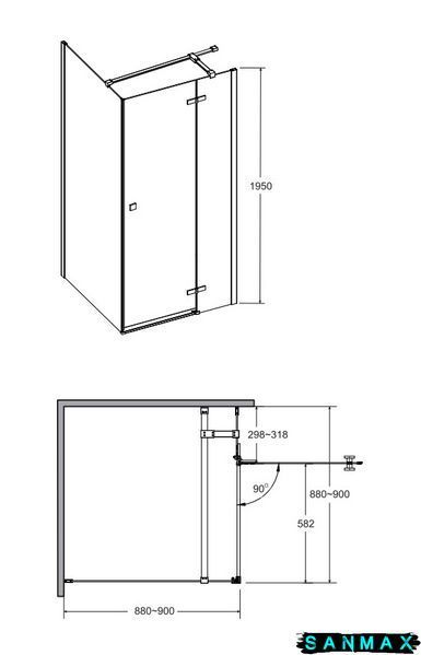 Кабіна квадратна Besco Pixa 90x90x195 права: скло прозоре, профіль хром PKP-90-195-C фото