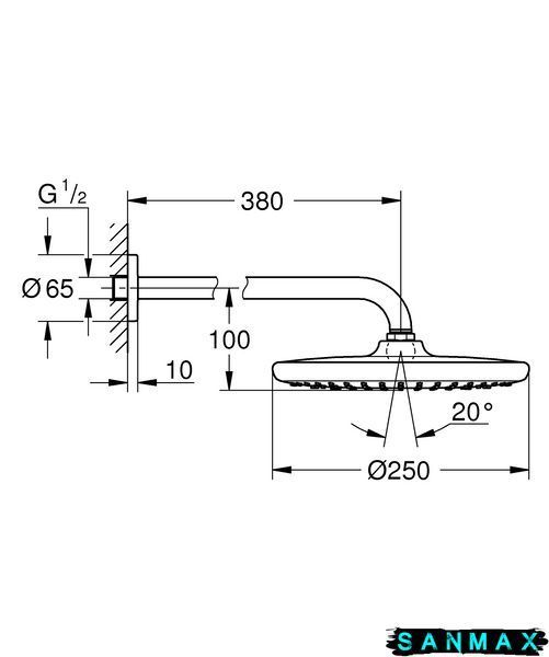 Верхній душ з настінним кронштейном Grohe Tempesta (26668000) 26668000 фото