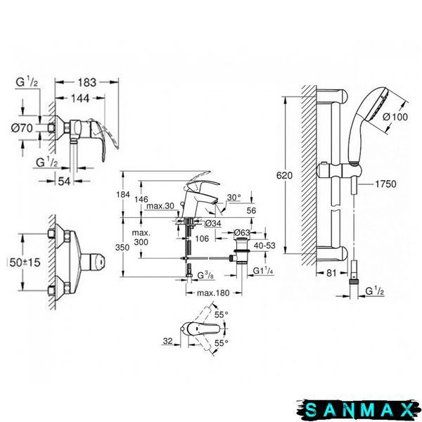 Комплект для душу, хром Grohe Eurosmart New (123576) 123576 фото