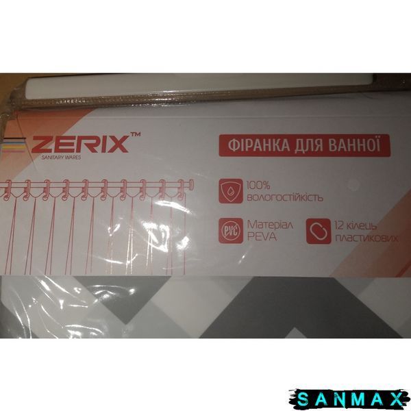 Шторка для ванної Zerix SCP-016-180x200 з PEVA (поліетиленвінілацетату) (Візерунок "Зигзаг" біло-чорний) (ZX6089) ZX6089 фото