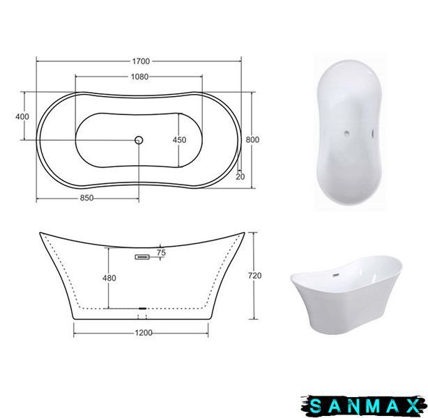 Ванна акрилова Besco Amber ретро 170х80 з сифоном клік-клак #WAS-170-AB фото