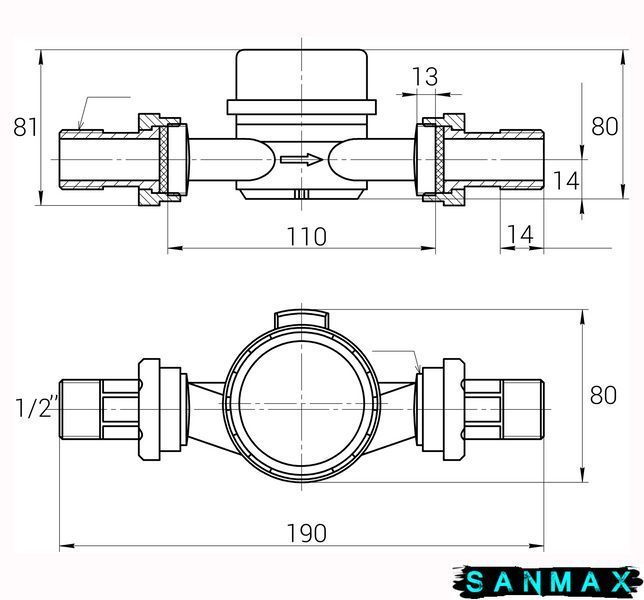 Лічильник холодної води ECOSTAR DN15 1/2&Prime; L110 E-C 2,5 000021807 фото