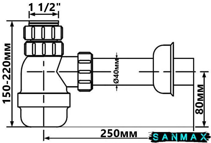 Сифон для кухонної мийки 1 (1/2х40) без зливу "великий" G40APF G40APF фото