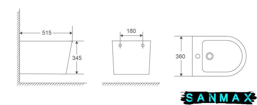 Біде підвісне Mixxus Premium Bevel-0501 515x360x345mm (MP6475) MP6475 фото
