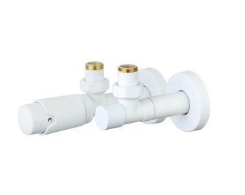 Комплект дизайнерських кранів Arttidesing с термоголовкою 1/2&rdquo; x 1/2&rdquo; білий матовий Кр.Уг.Трг.Бл фото