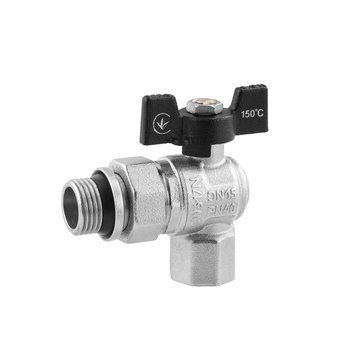 Кран-американка кульовий кутовий Kroner 1/2" ВЗ PN40 метелик, нікельований CV033223 фото