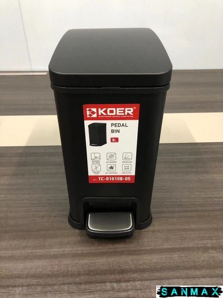 Відро для сміття з плавним закриттям прямокутне Koer TC-010108-05 8 л колір чорний (KR5593) KR5593 фото