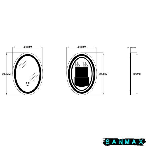 Дзеркало Zerix Fusion MV01-50x70 з LED Touch, Anti-fog, димером, регулятором яскравості (ZX6067) ZX6067 фото