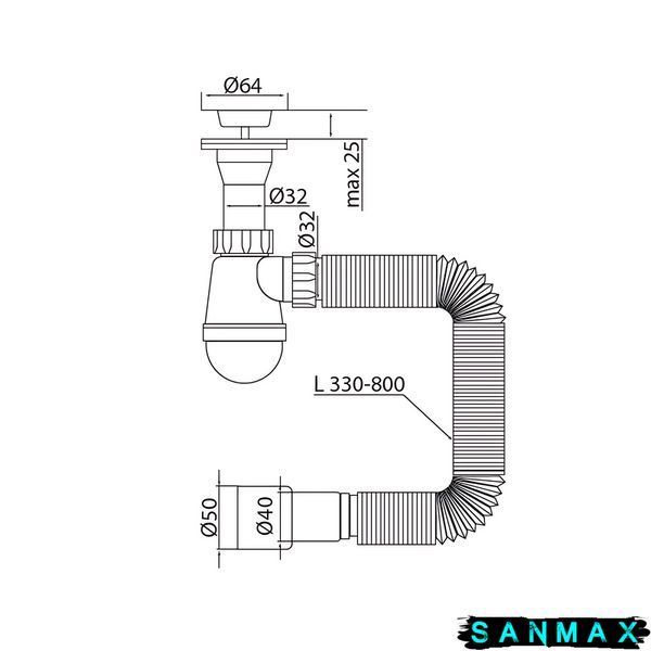Сифон для умивальника Mixxus SU-09-A 1 1/4"x32 з литим випуском (MI8189) MI8189 фото