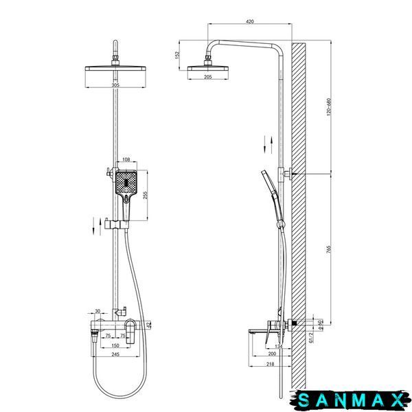 Душова система зі змішувачем Mixxus Premium Degas 009-J Хром (MI8250) MI8250 фото