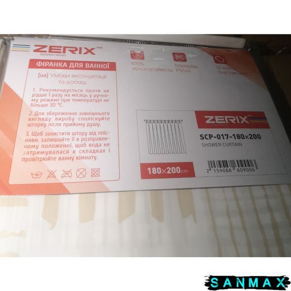 Шторка для ванної Zerix SCP-017-180x200 з PEVA (поліетиленвінілацетату) (Візерунок "Плитка" 3-Д молочна) (ZX6090) ZX6090 фото