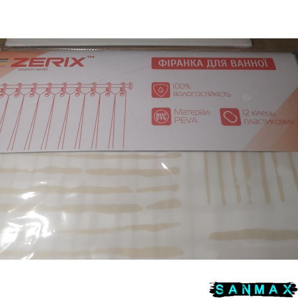 Шторка для ванної Zerix SCP-017-180x200 з PEVA (поліетиленвінілацетату) (Візерунок "Плитка" 3-Д молочна) (ZX6090) ZX6090 фото