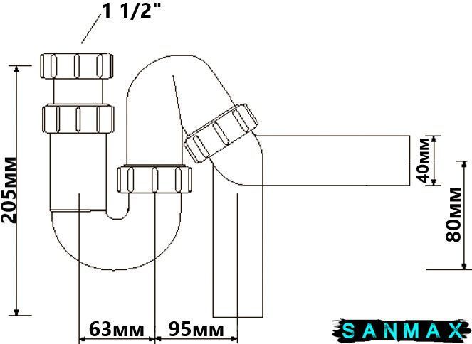 Сифон для кухонної мийки 1 1/2х40 без зливу HC-6 HC6 фото