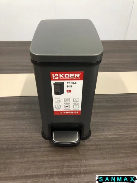 Відро для сміття з плавним закриттям прямокутне Koer TC-010108-07 8 л колір графіт (KR5591) KR5591 фото
