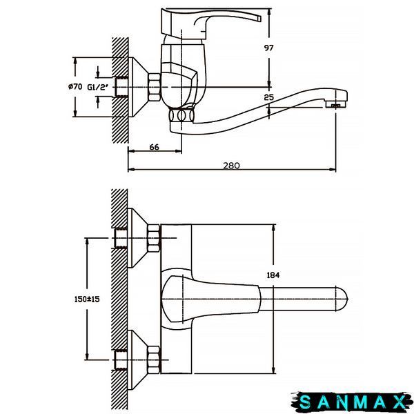 Змішувач для кухні зі стіни Haiba Focus 005 (HB0118) HB0118 фото